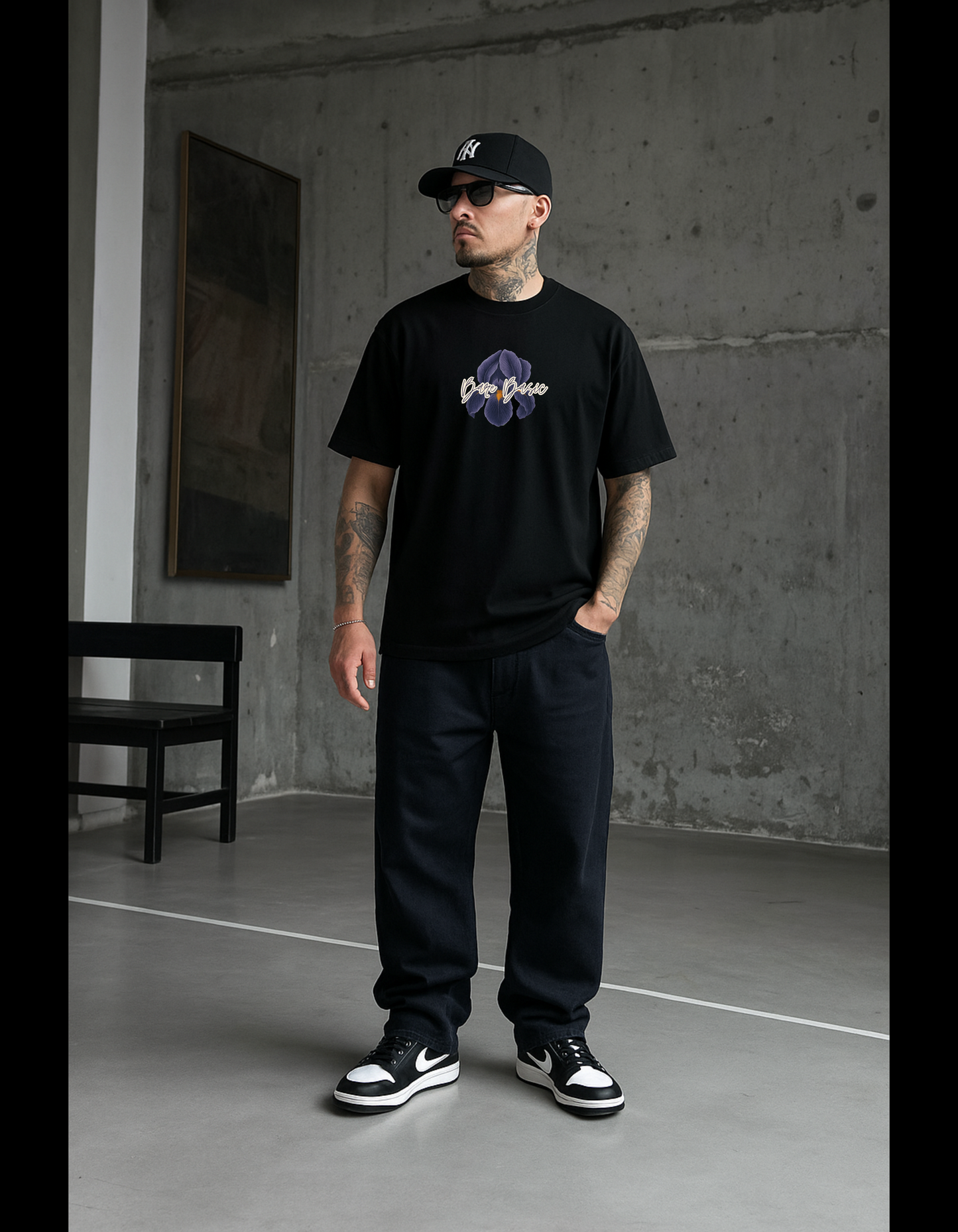 Midnight Bloom, Unisex Oversized Black Printed T-Shirt