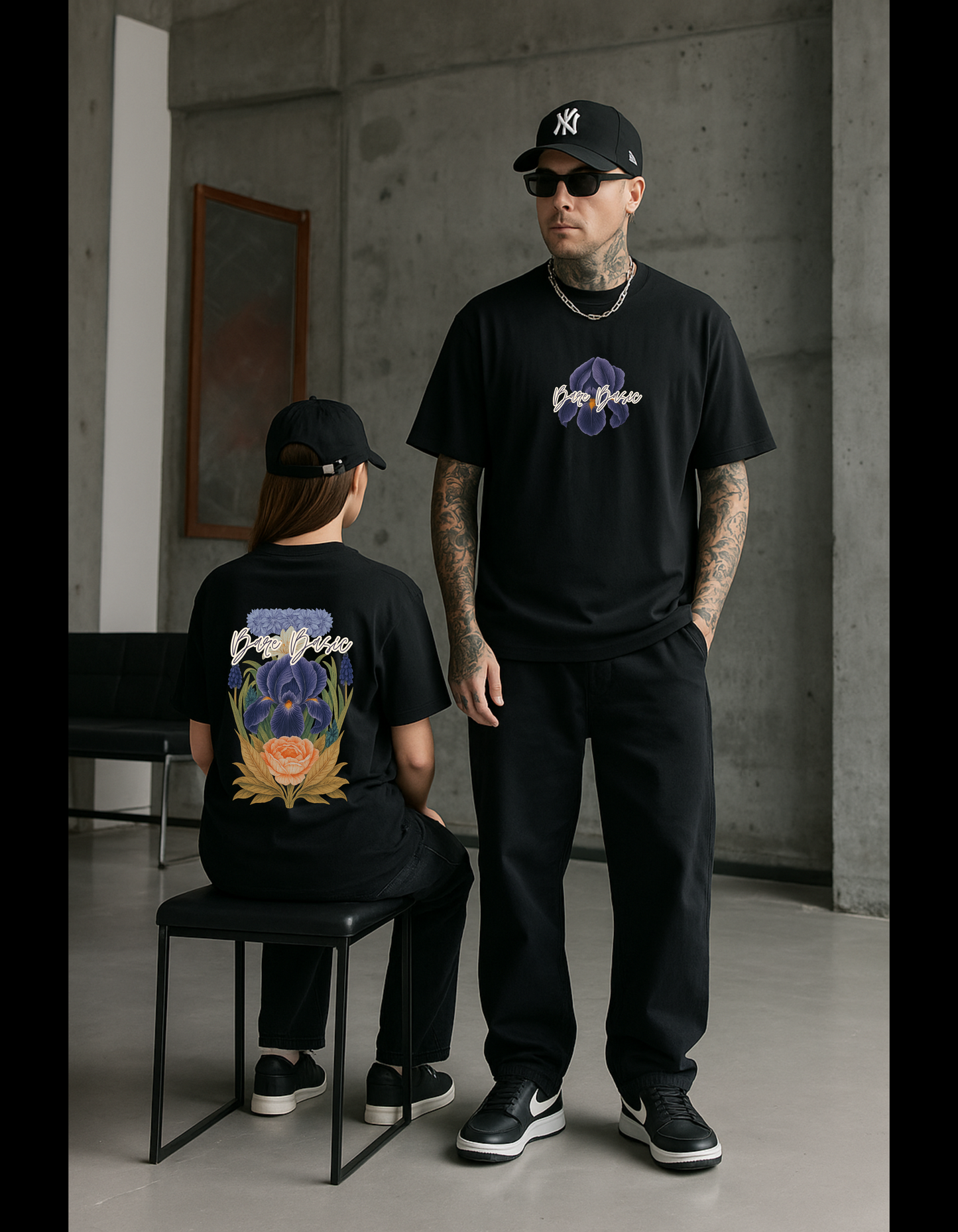 Midnight Bloom, Unisex Oversized Black Printed T-Shirt