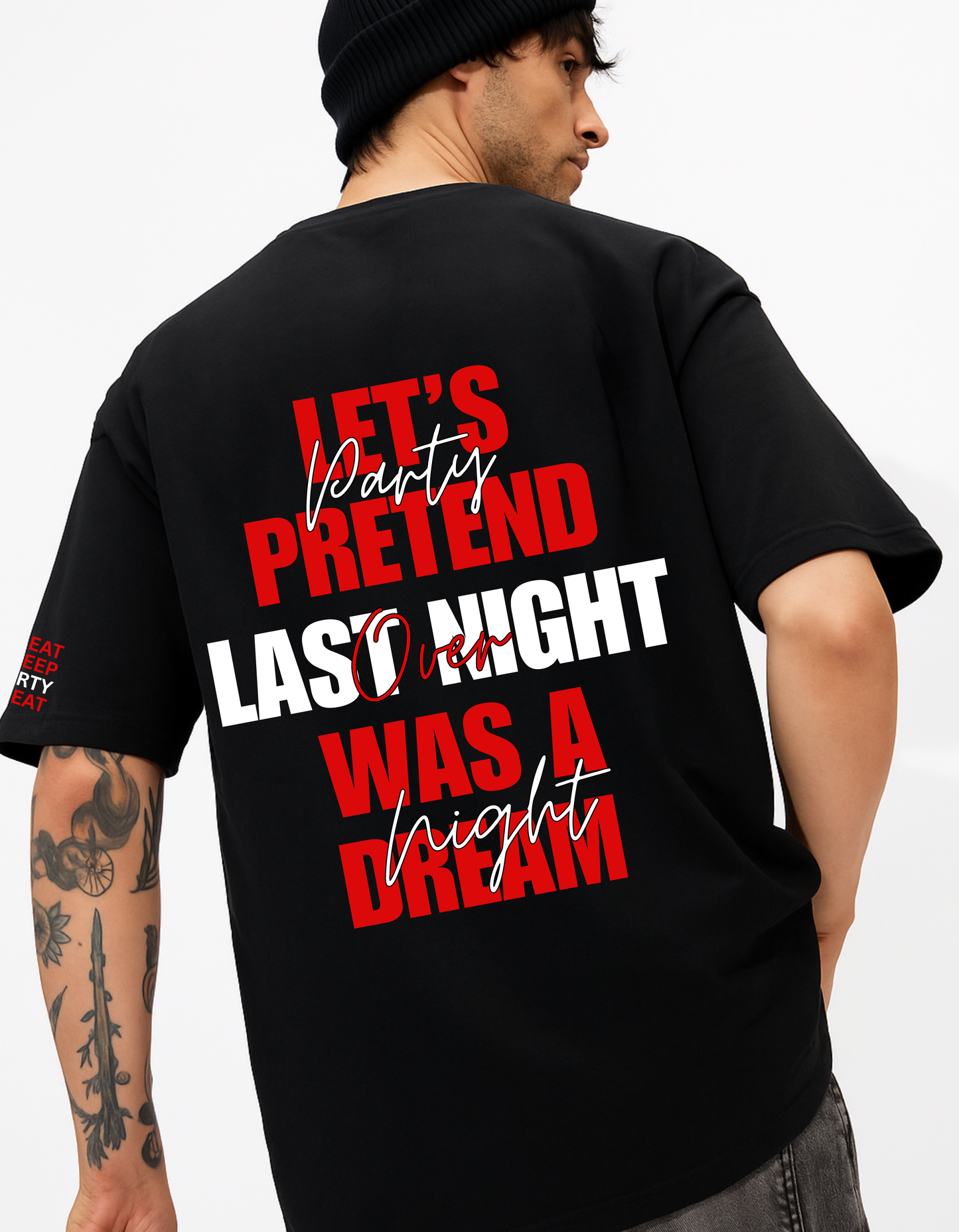Party Over Night – Oversized Unisex Black T-Shirt