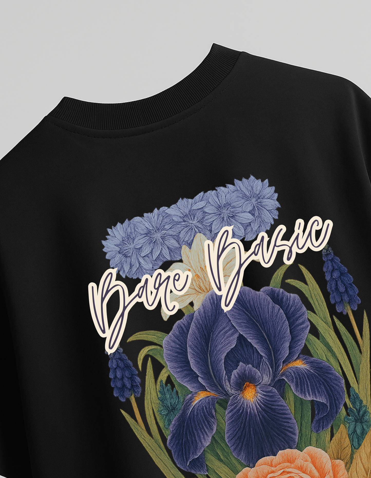 Midnight Bloom, Unisex Oversized Black Printed T-Shirt