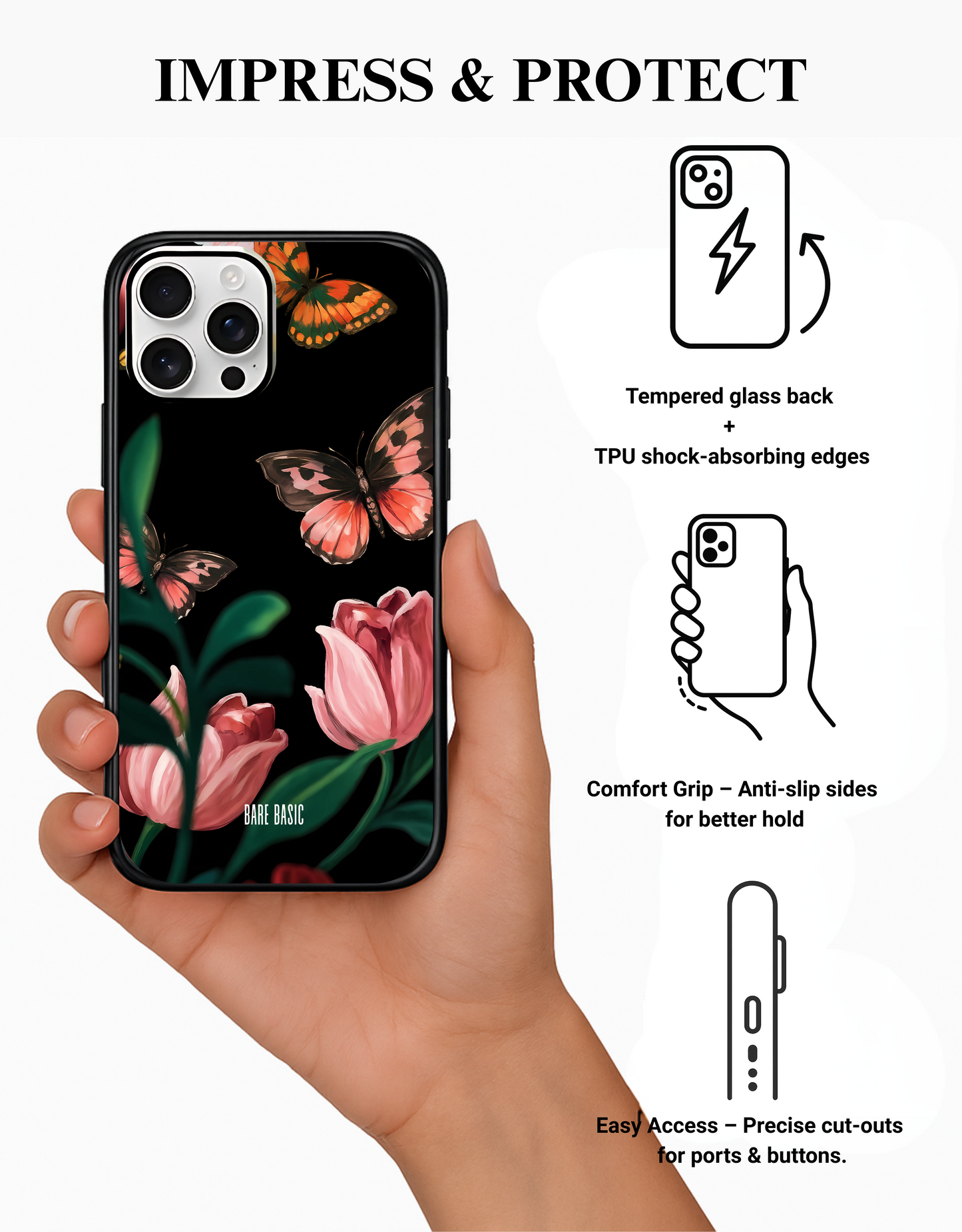 Midnight Bloom Butterfly IPhone Glass Case