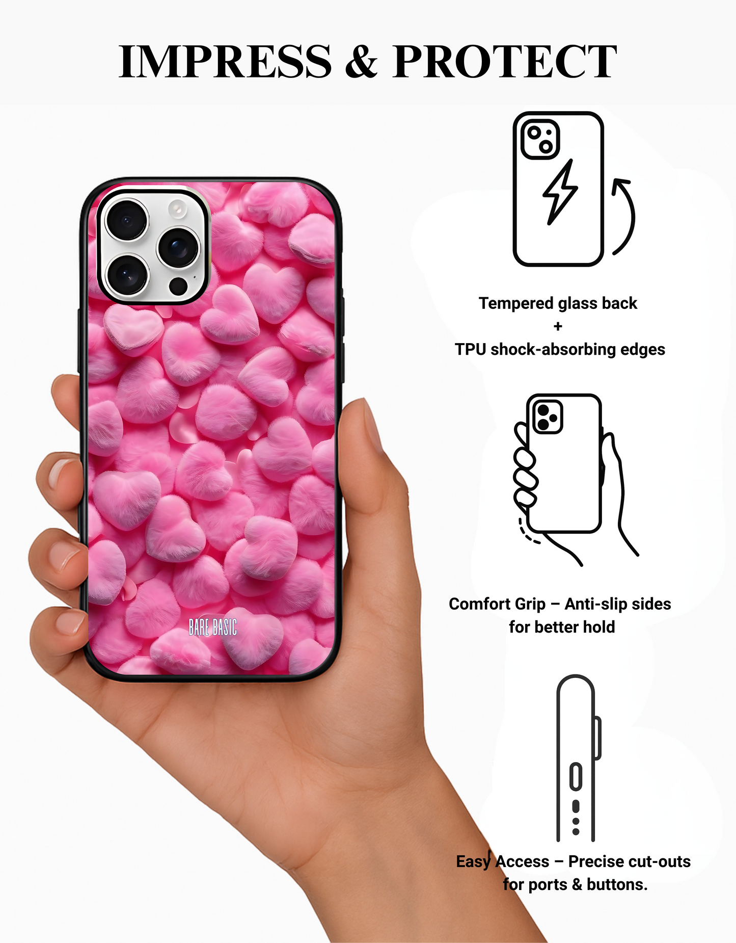 Pink Furry Hearts IPhone Glass Case
