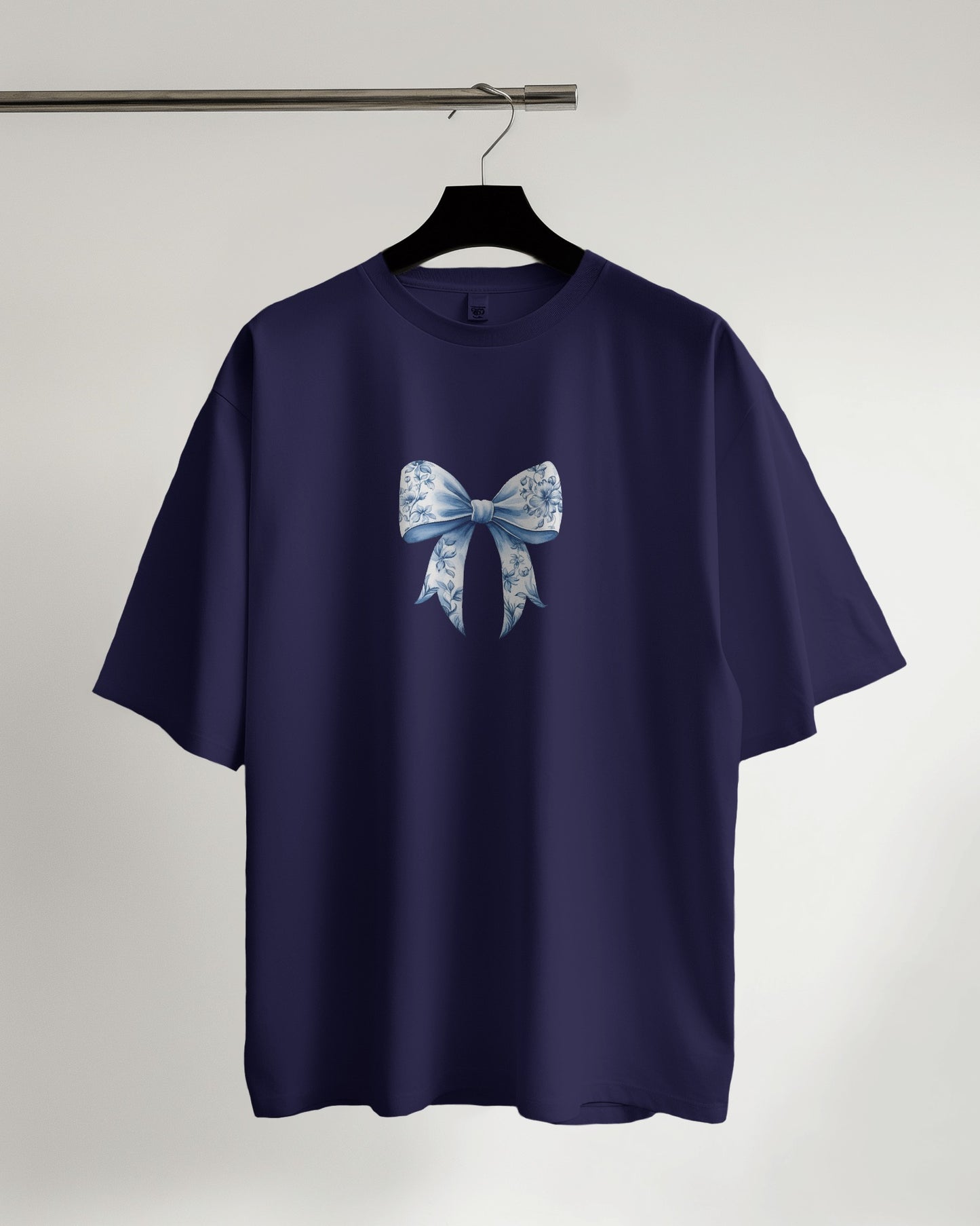 "Floral Bow Elegant Navy Blue T-shirt"