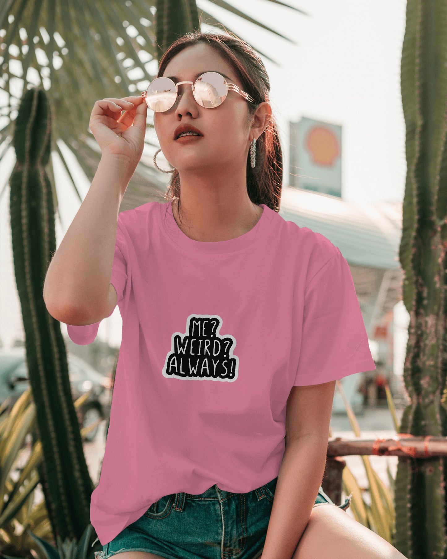 "Me? Weird? Always!" – Flamingo Pink Unisex Tee