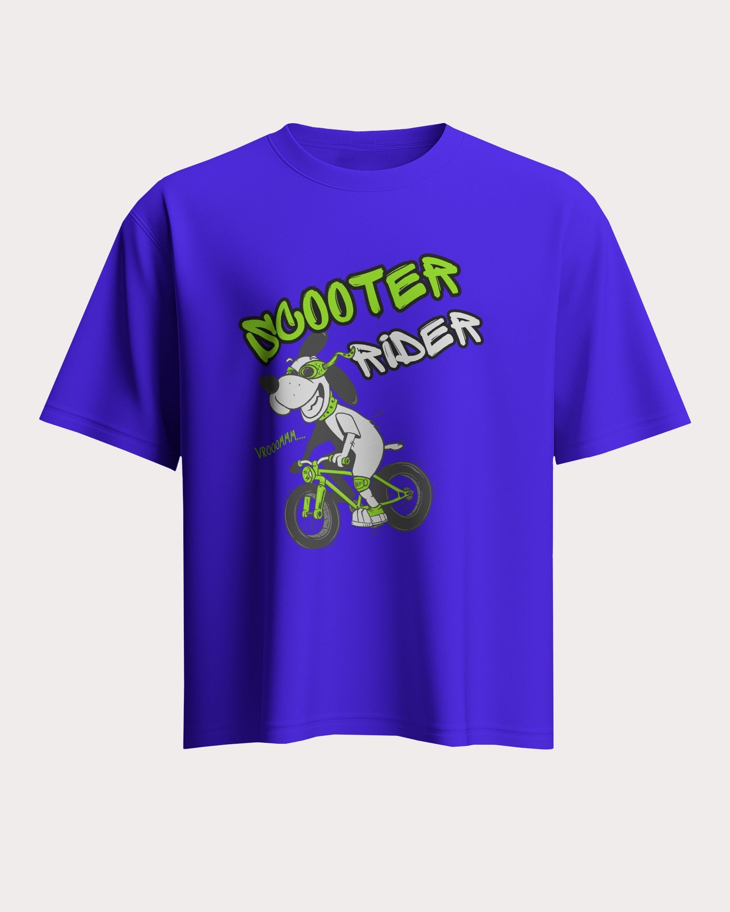 "Loose Fit 'Scooter Rider' Graphic Blue T-Shirt"