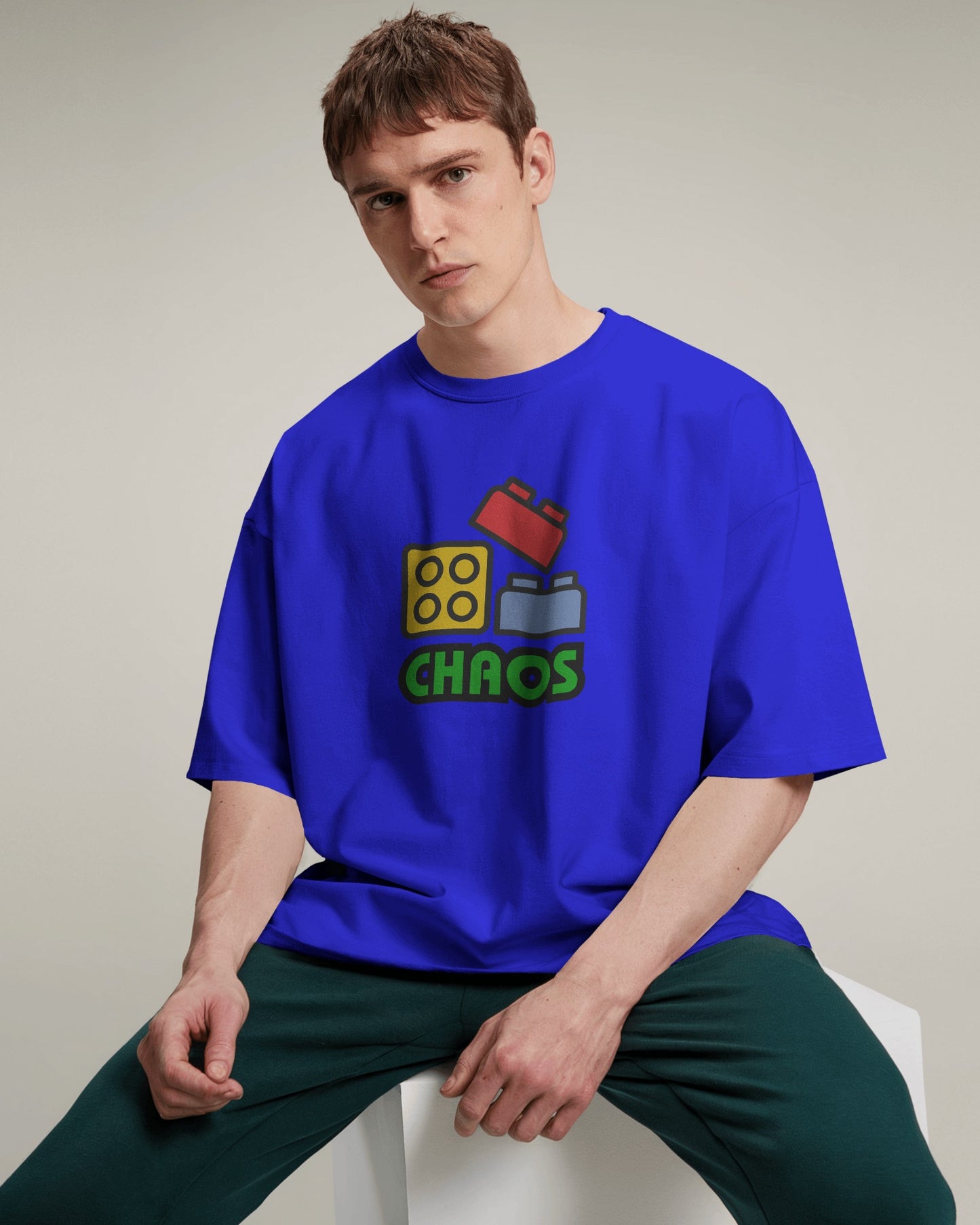 "Loose Fit 'Chaos' Graphic Blue T-Shirt"