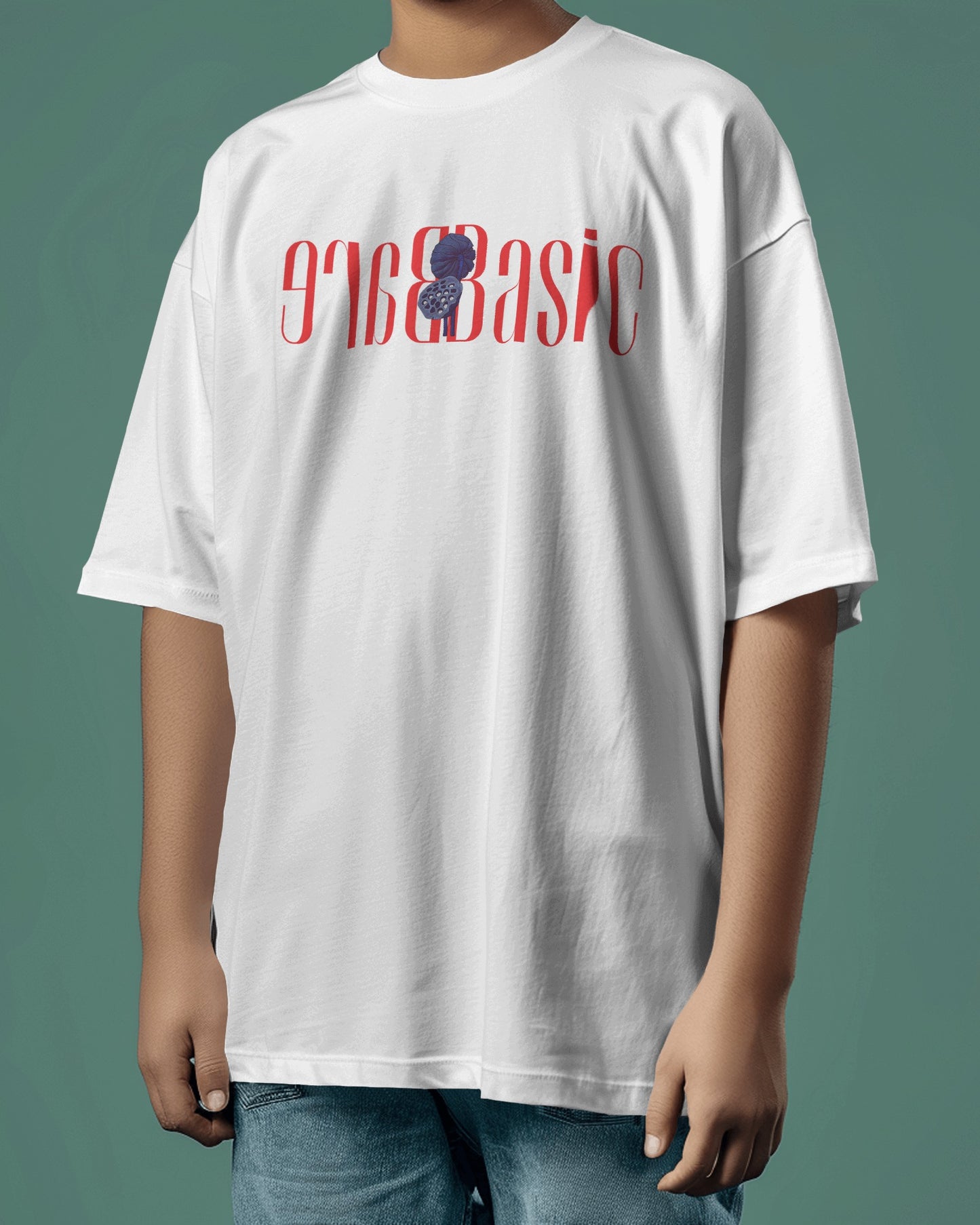 "Loose Fit Lotus Graphic White T-Shirt"