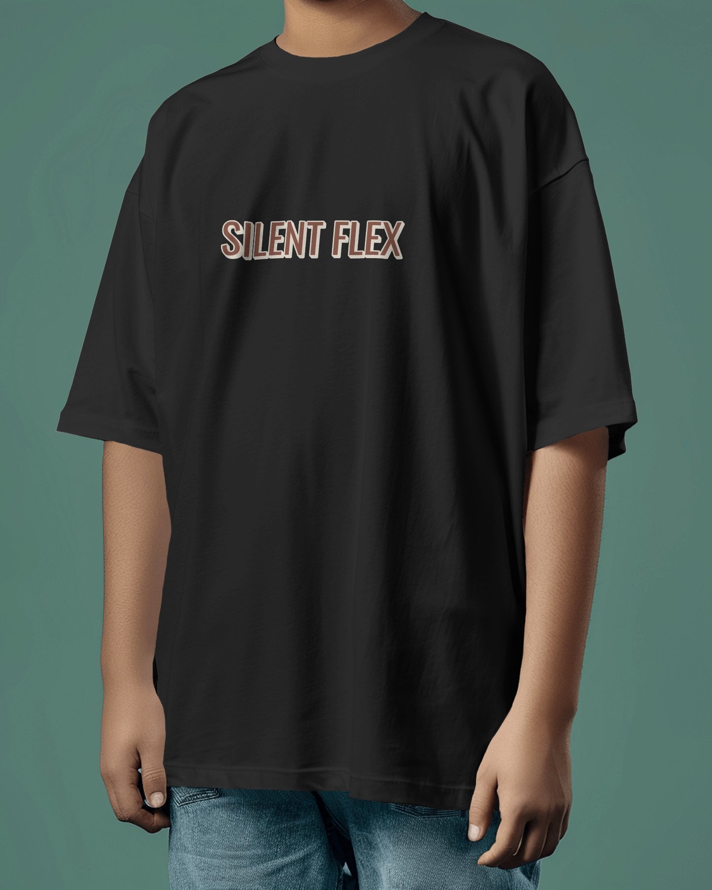 "Loose Fit 'Silent Flex' Graphic Black T-Shirt"