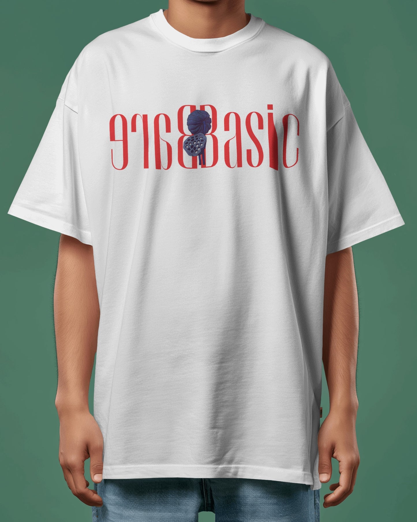 "Loose Fit Lotus Graphic White T-Shirt"