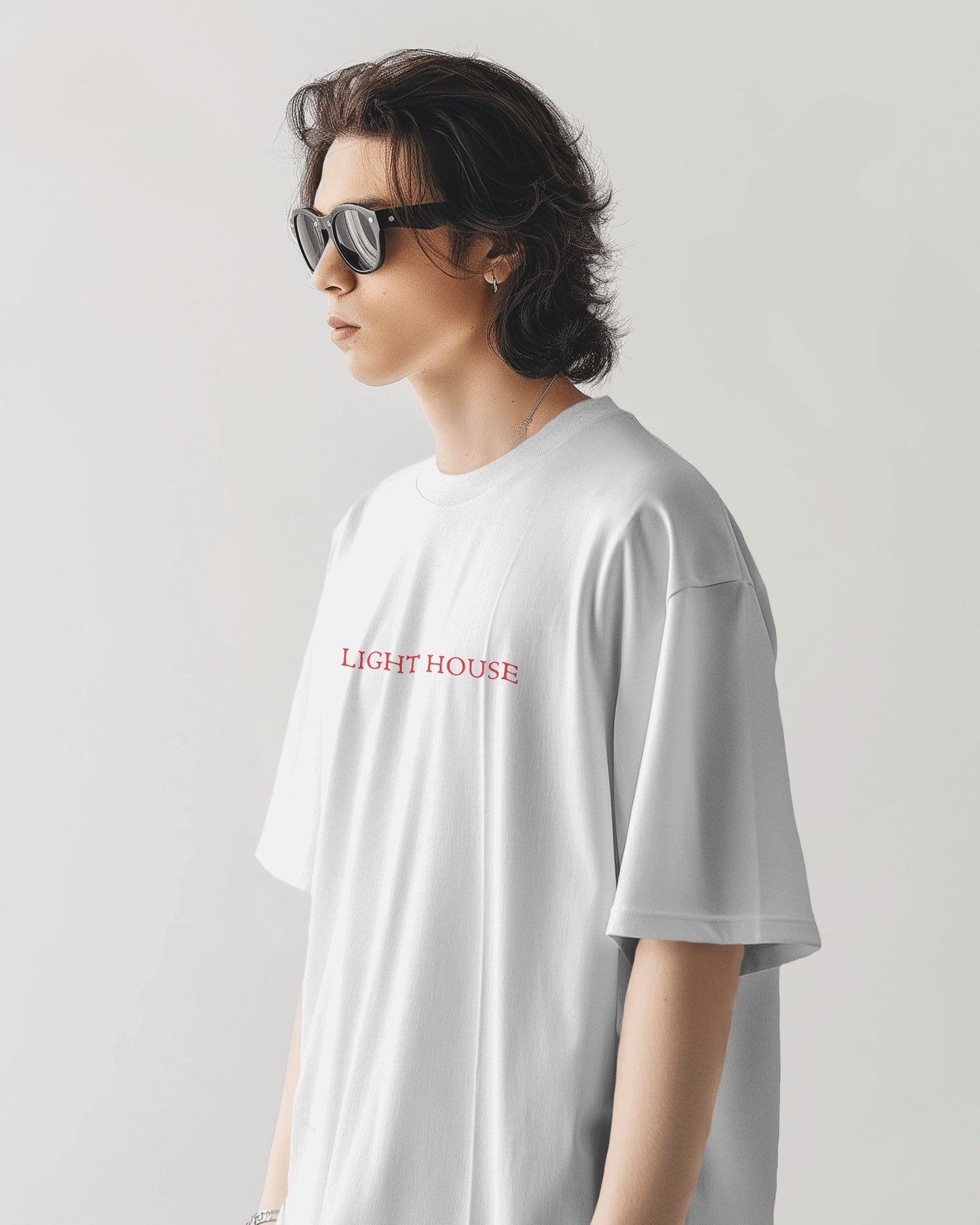 "Casual Fit 'Lighthouse' Graphic White T-Shirt"