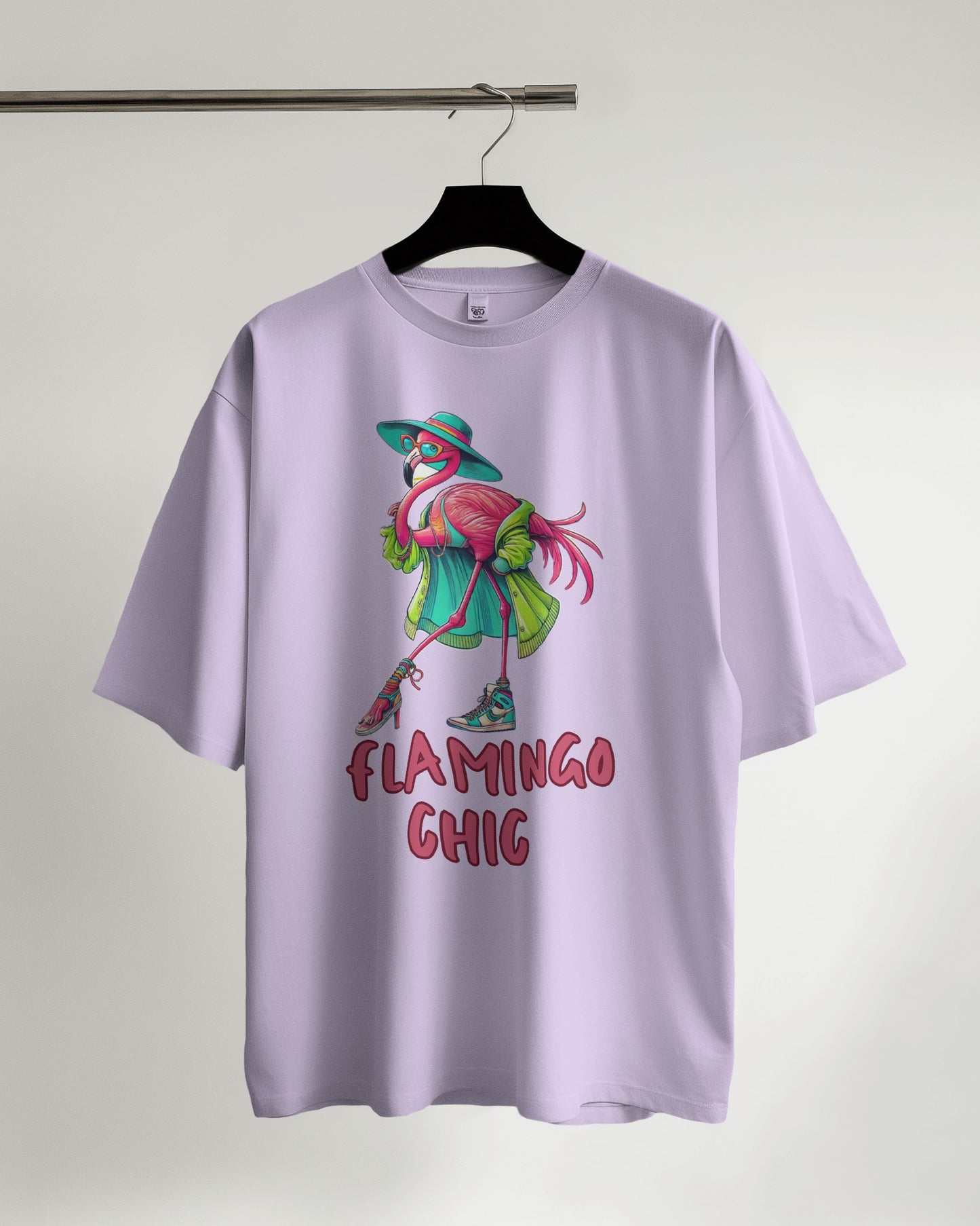 "Flamingo Chic Graphic Lavender Cotton T-Shirt"