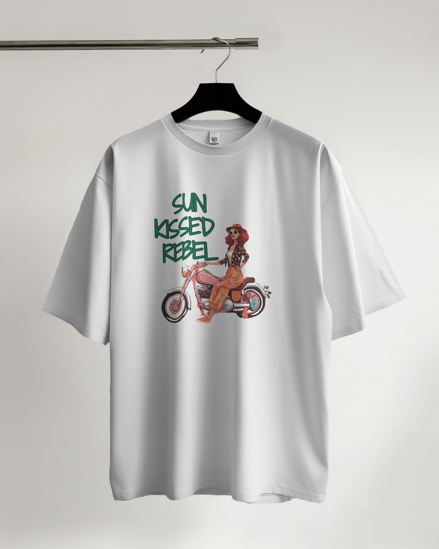 "Sun Kissed Rebel Graphic on White Cotton T-Shirt"