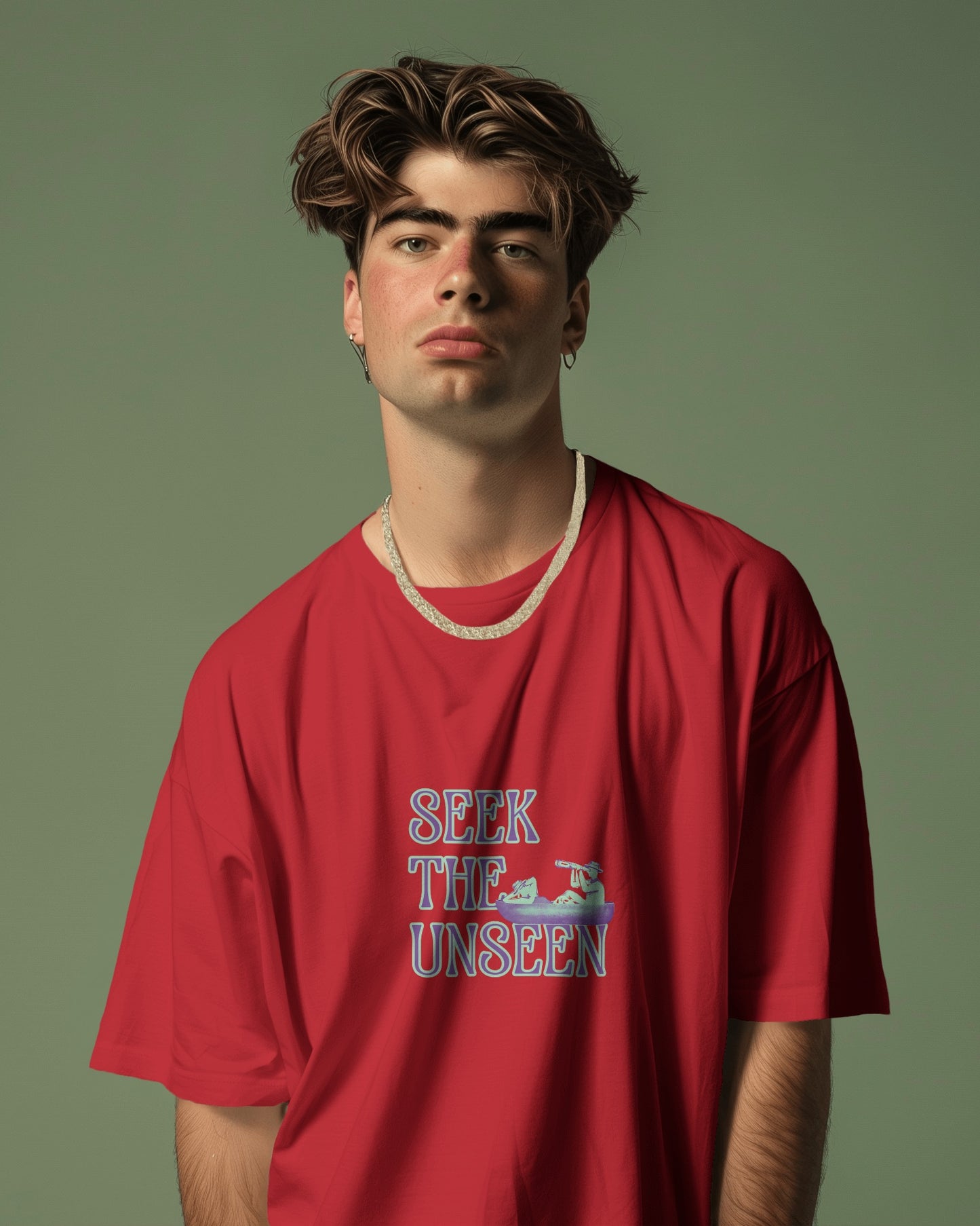 "Casual Fit 'Seek the Unseen' Graphic Red T-Shirt"