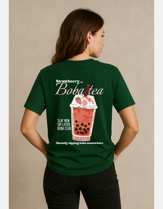 Strawberry Boba Tea T-Shirt – Oversized Unisex Fit | Bare Basic