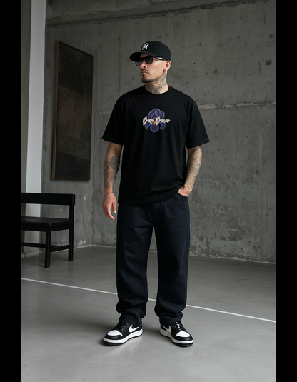 Midnight Bloom, Unisex Oversized Black Printed T-Shirt