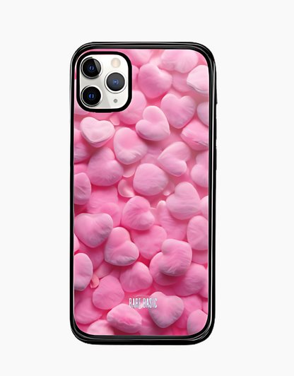 Pink Furry Hearts IPhone Glass Case