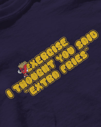 Loose Fit 'Exercise? I Thought You Said Extra Fries' Graphic Navy Blue T-Shirt"