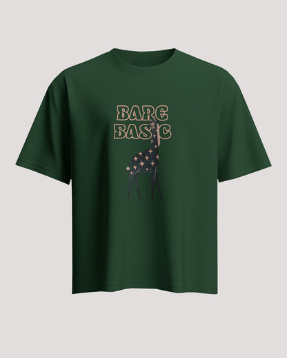 "Bare Basic Giraffe T-shirt - Trendy Green Unisex Tee with Starry Design"