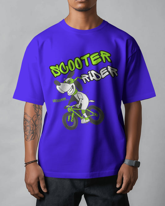 "Loose Fit 'Scooter Rider' Graphic Blue T-Shirt"
