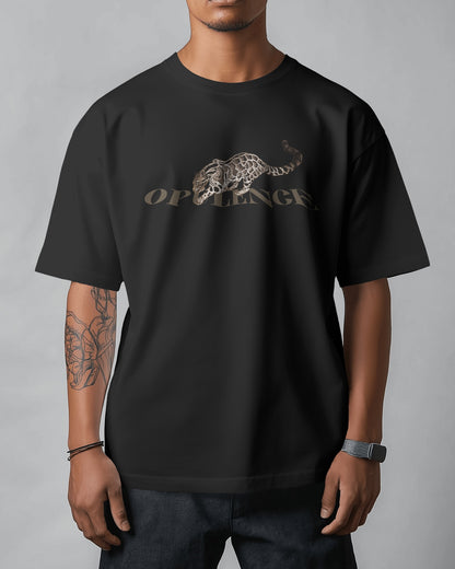 "Oversized Fit 'Opulence' Leopard Graphic Black T-Shirt"
