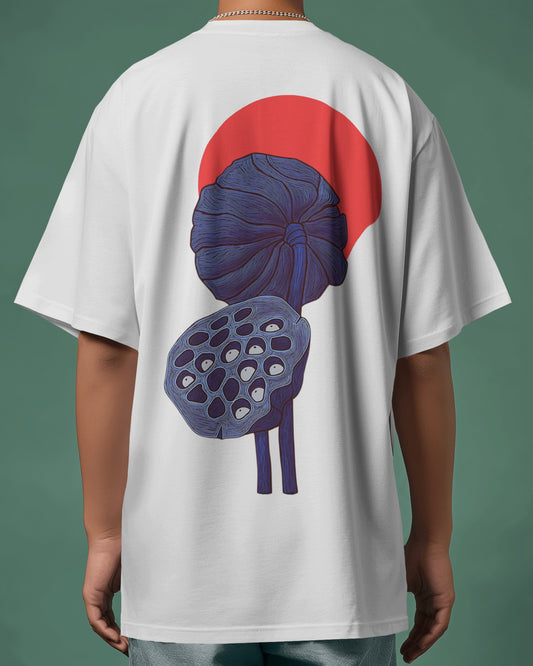 "Loose Fit Lotus Graphic White T-Shirt"