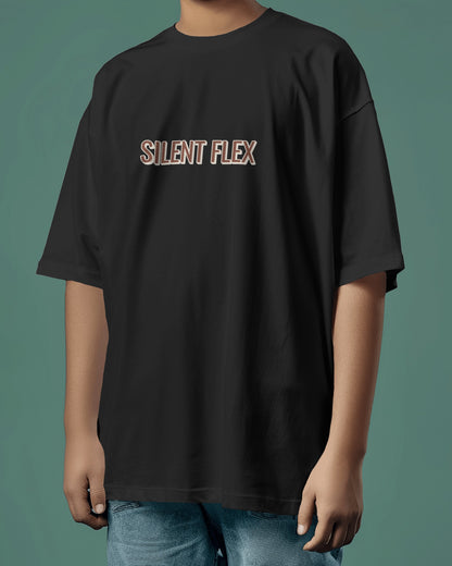 "Loose Fit 'Silent Flex' Graphic Black T-Shirt"