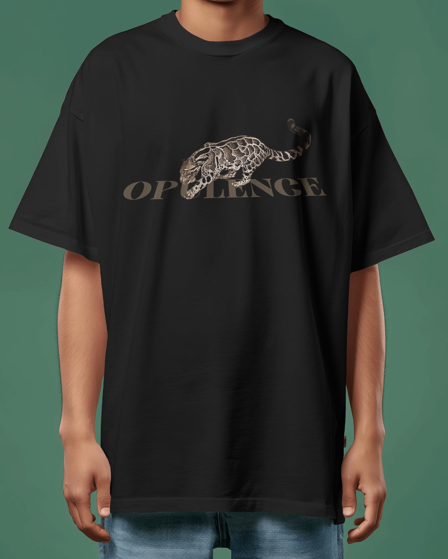 "Oversized Fit 'Opulence' Leopard Graphic Black T-Shirt"