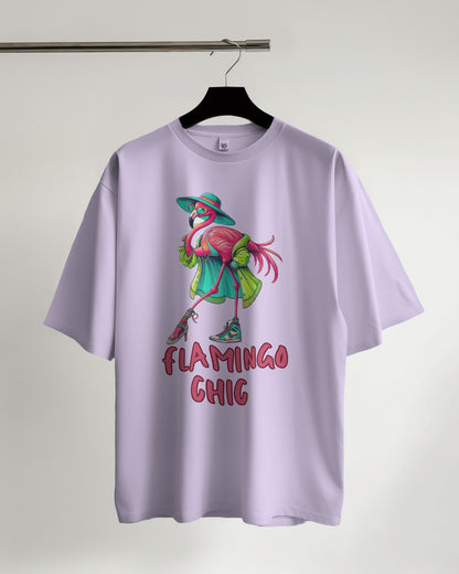 "Flamingo Chic Graphic Lavender Cotton T-Shirt"
