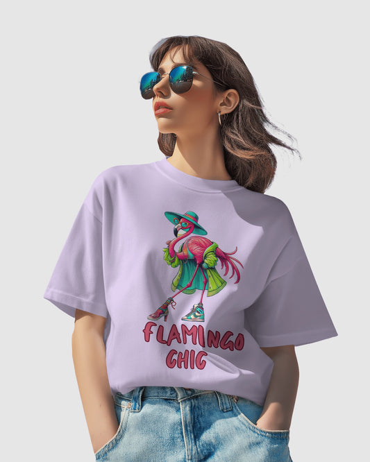 "Flamingo Chic Graphic Lavender Cotton T-Shirt"